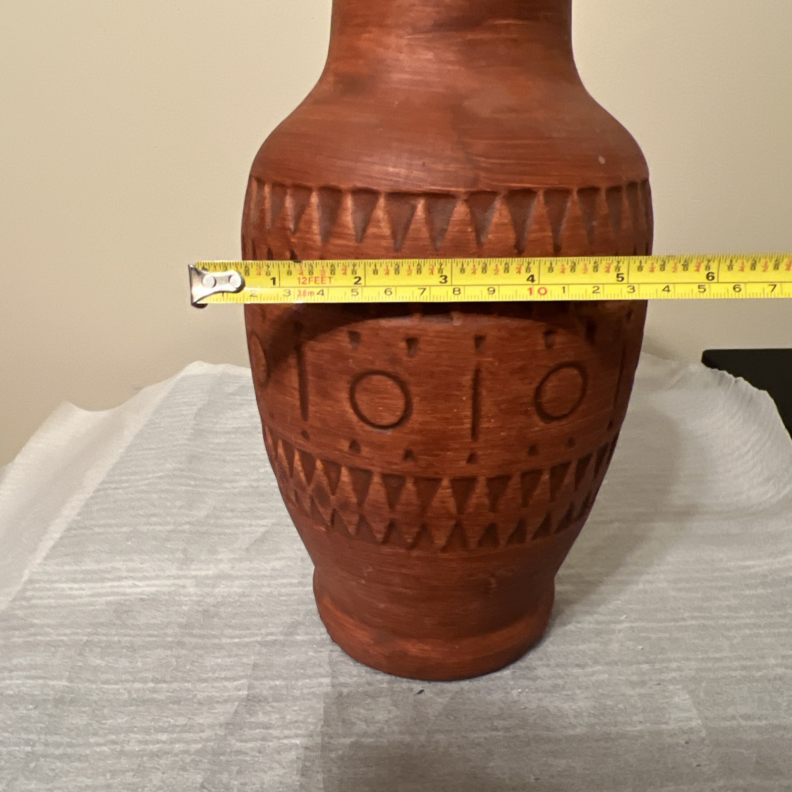 KF Stoneware Ceramic Vase North American Made 13” Tall Indigenous Style Vintage