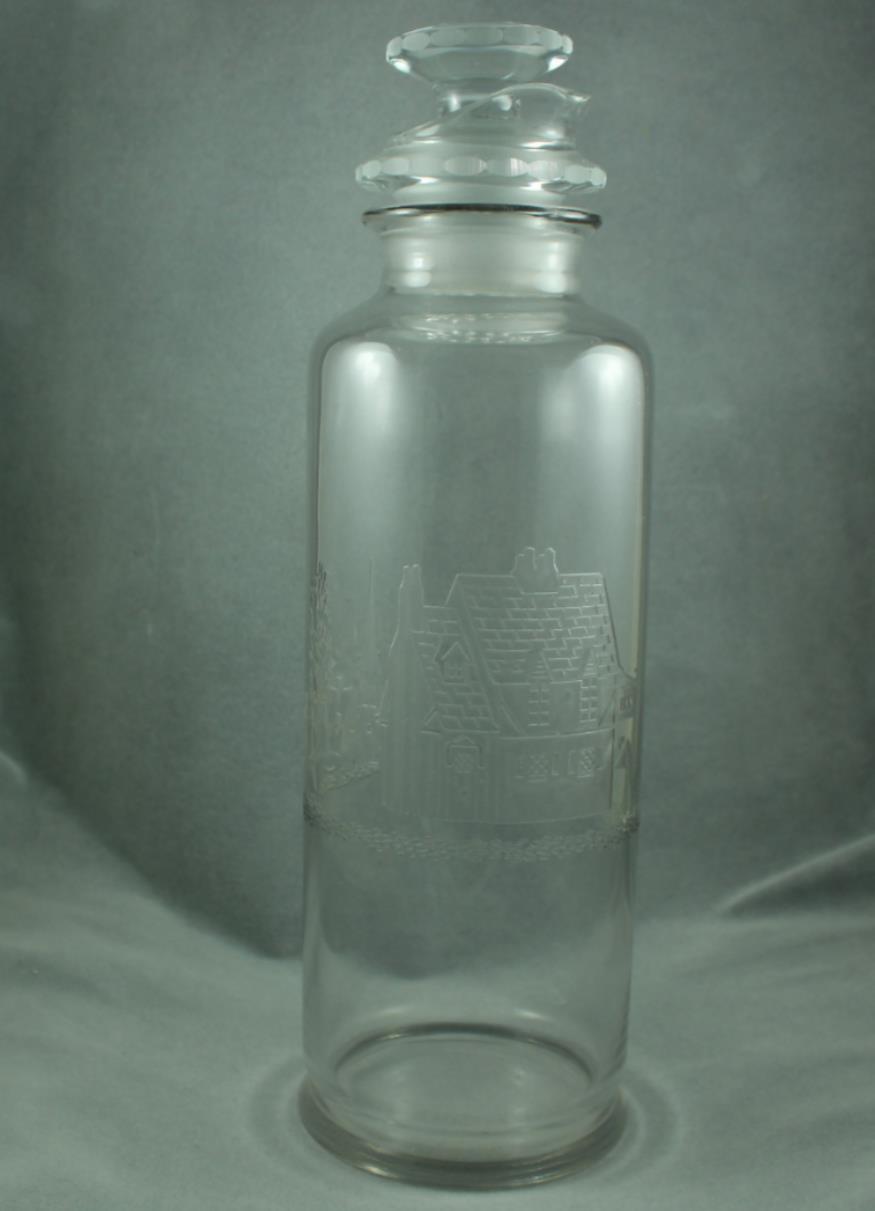 Vintage Heisey Glass Cobel 2 QT Cocktail Shaker 3 Piece Tally Ho Etch Crystal