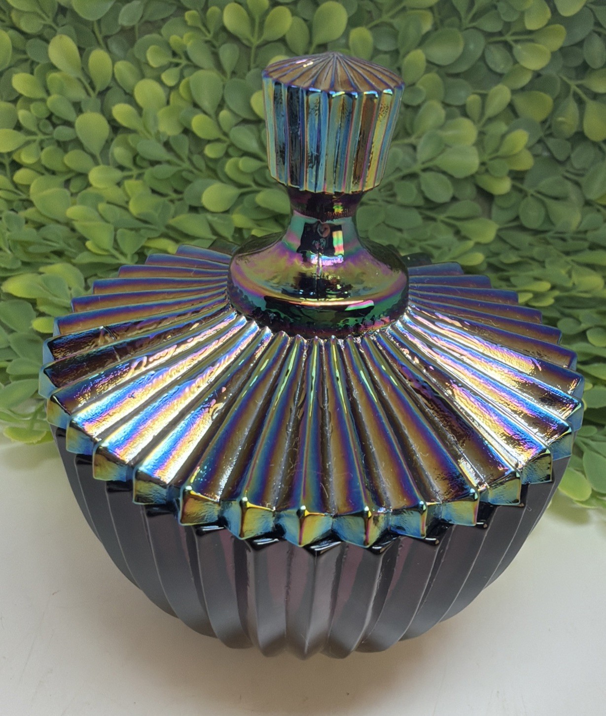 Fenton Ribbed Amethyst Purple Carnival Glass Trinket Jewelry Box Fabulous