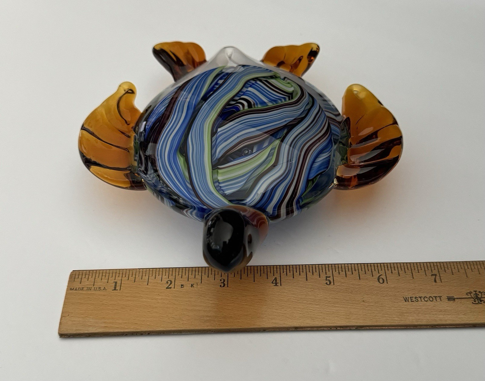 Hand Blown Glass Sea Turtle Paperweight / Figurine Murano Style Multicolored