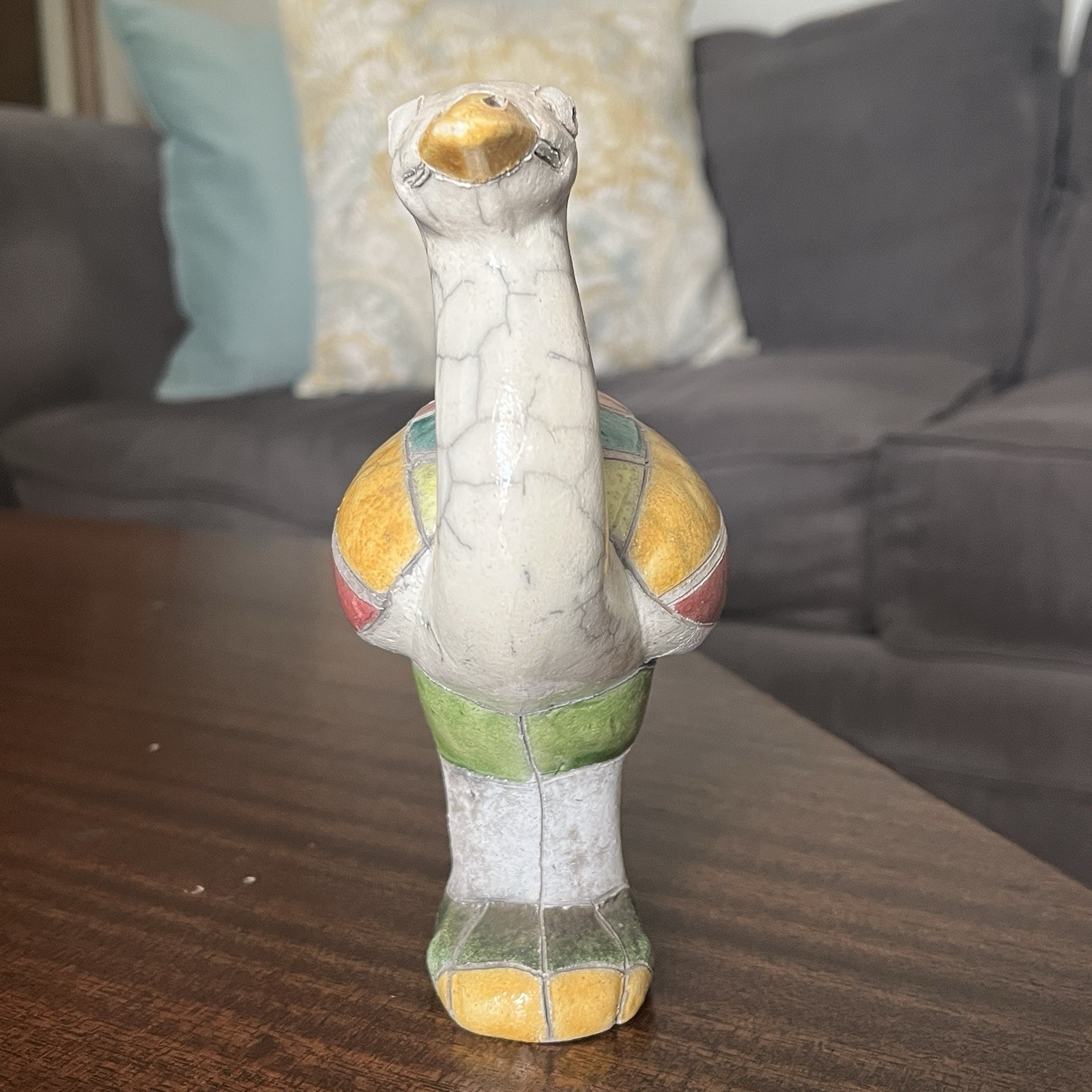 Vintage Raku Ostrich Figurine South Africa Vivid Glaze Colors Ceramic Pottery