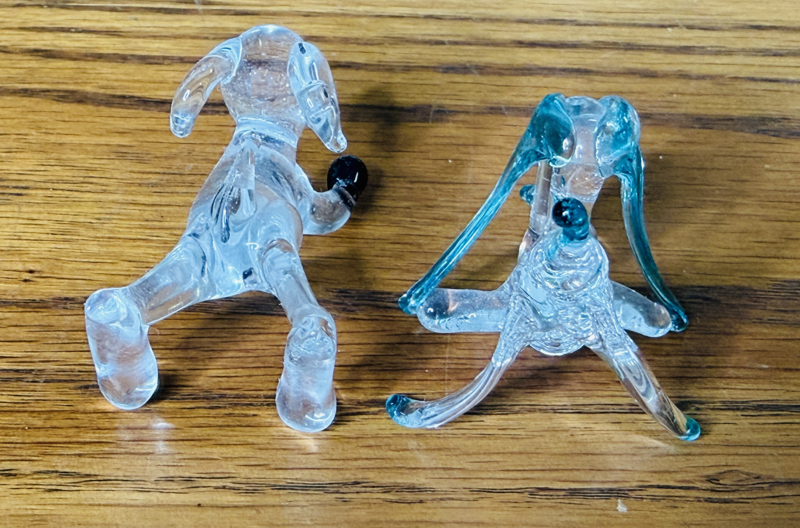 VTG LOT 2 GLASS DOG FIGURES Blue Clear Pink Figurine Art Decor Flemington NJ