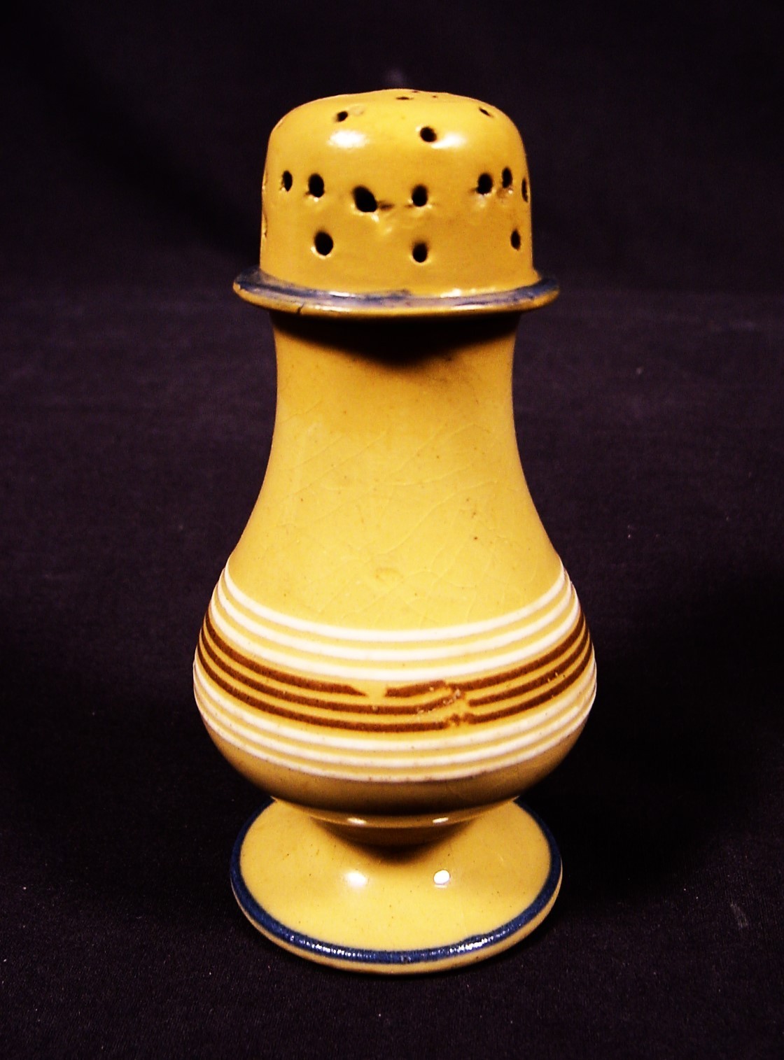 VERY RARE 1840 ORNATE 9 BROWN & WHITE BAND DECORATED PEPPER POT YELLOW WARE MINT
