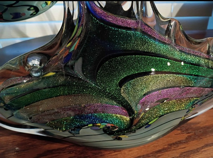 Gorgeous Huge 17″ x 8″ Signed Karg 2013 Dichroic Art Glass Fish Sculpture