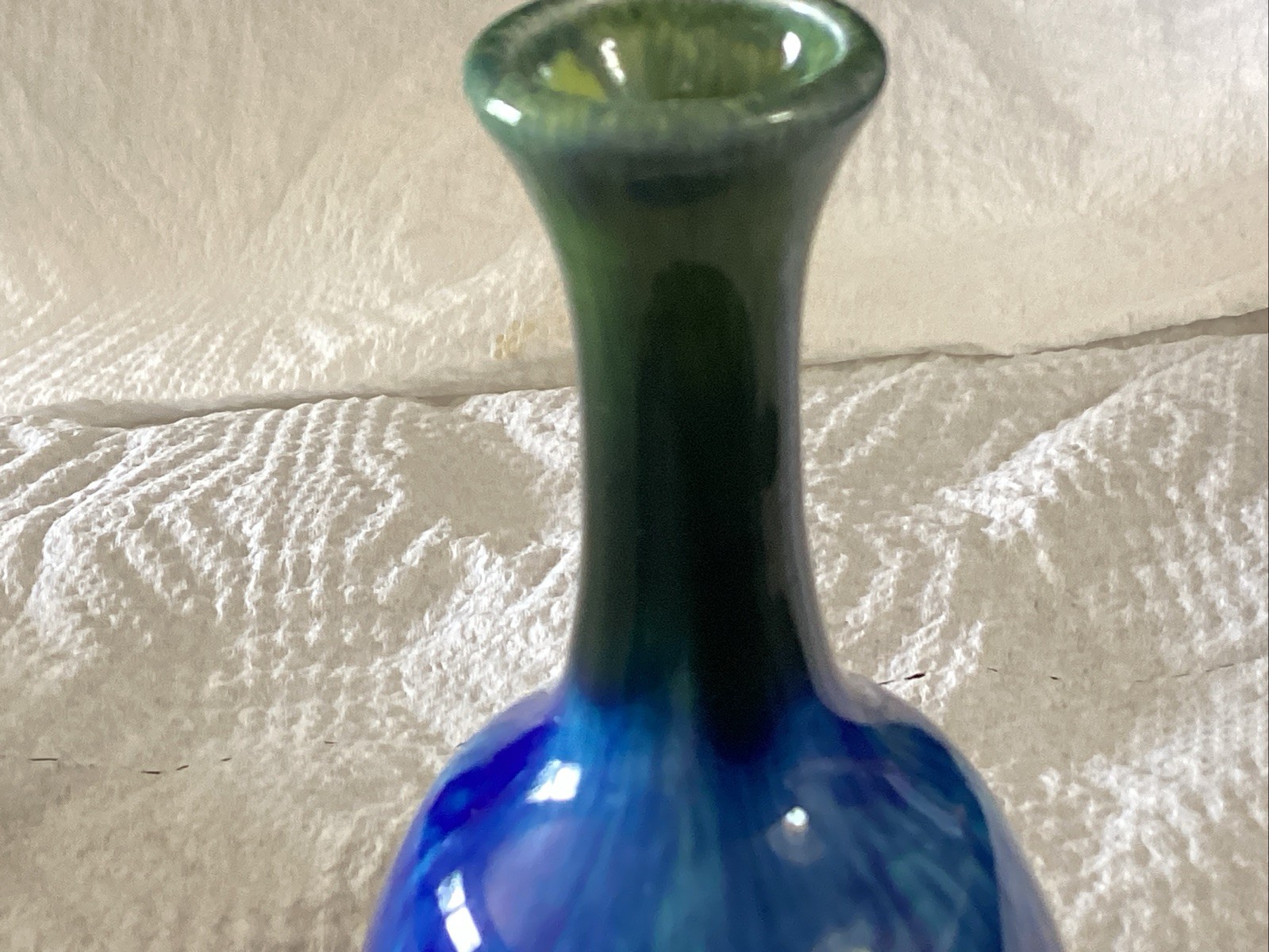 1970s mid-century Norleans drip glaze blue purple green art pottery Japan 4 /2”