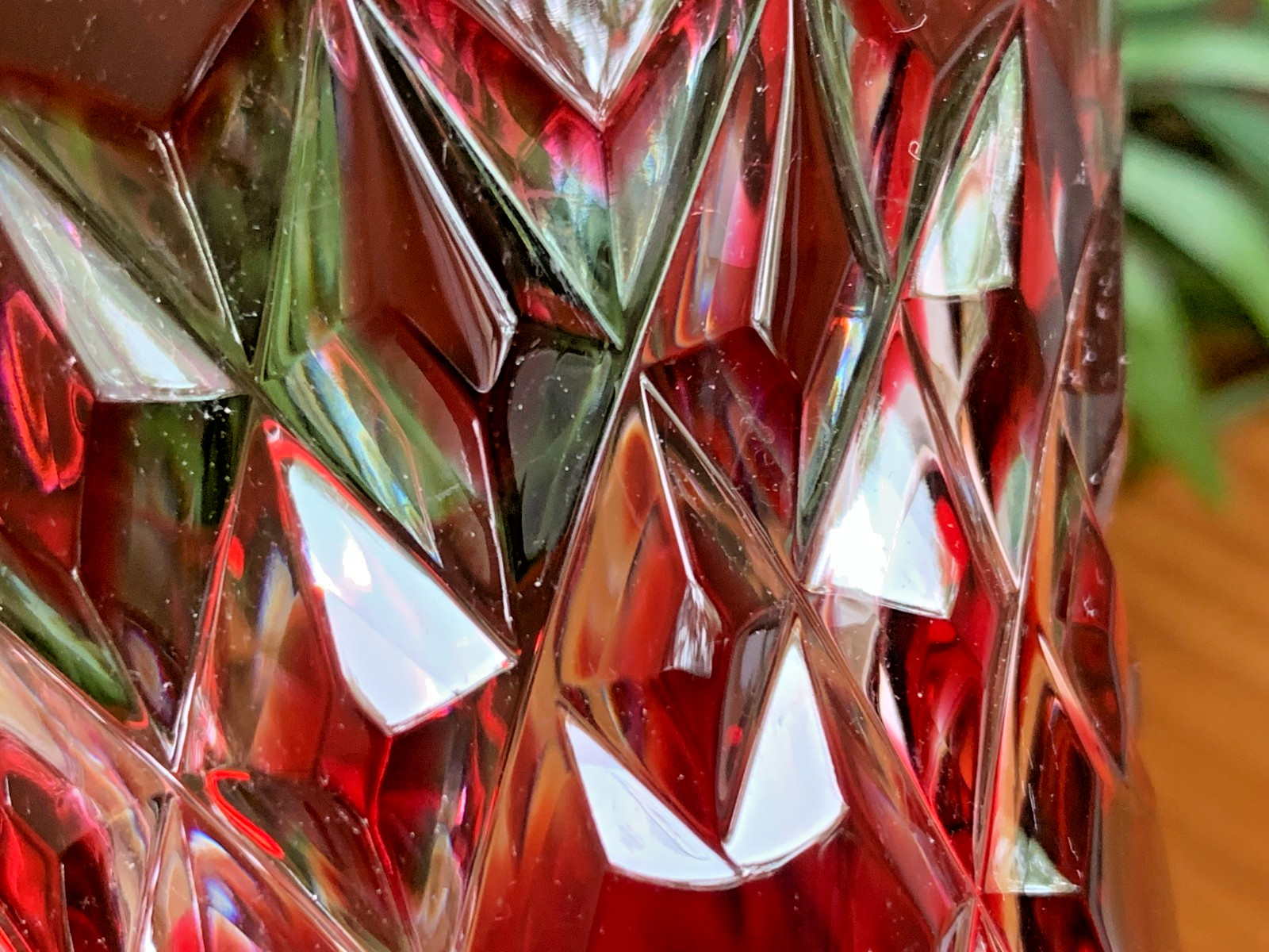 Val St Lambert Ruby Red Cut to Clear Crystal Glass Vase Belgium Depose Signed 6″
