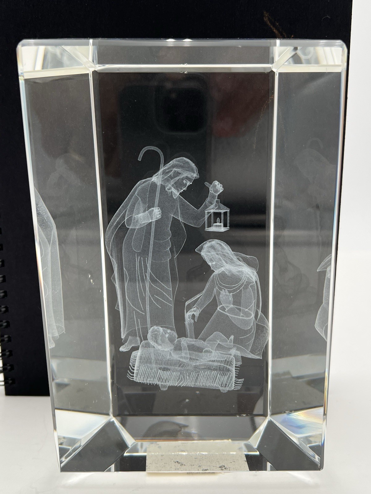 7” 3D Laser Etched Crystal Christmas Nativity Scene Art Sculpture Paperweight