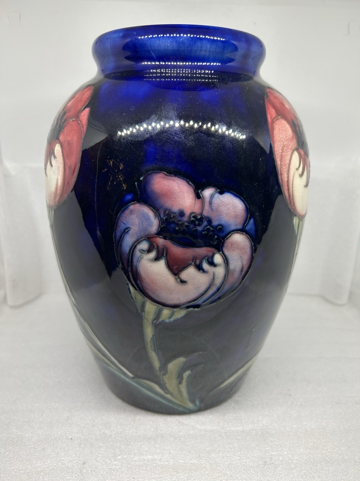 Vtg Rare Moorcroft ‘Poppy’ Pattern Large Squat Vase, 25cm/10in, c. 1923
