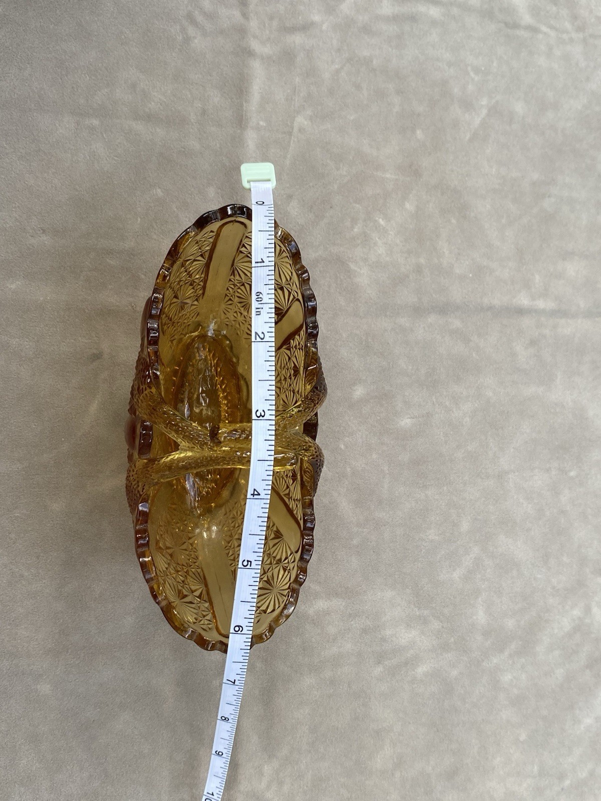Vintage Fenton Glass Honey Amber Daisy Button Basket with Split Twig Handle
