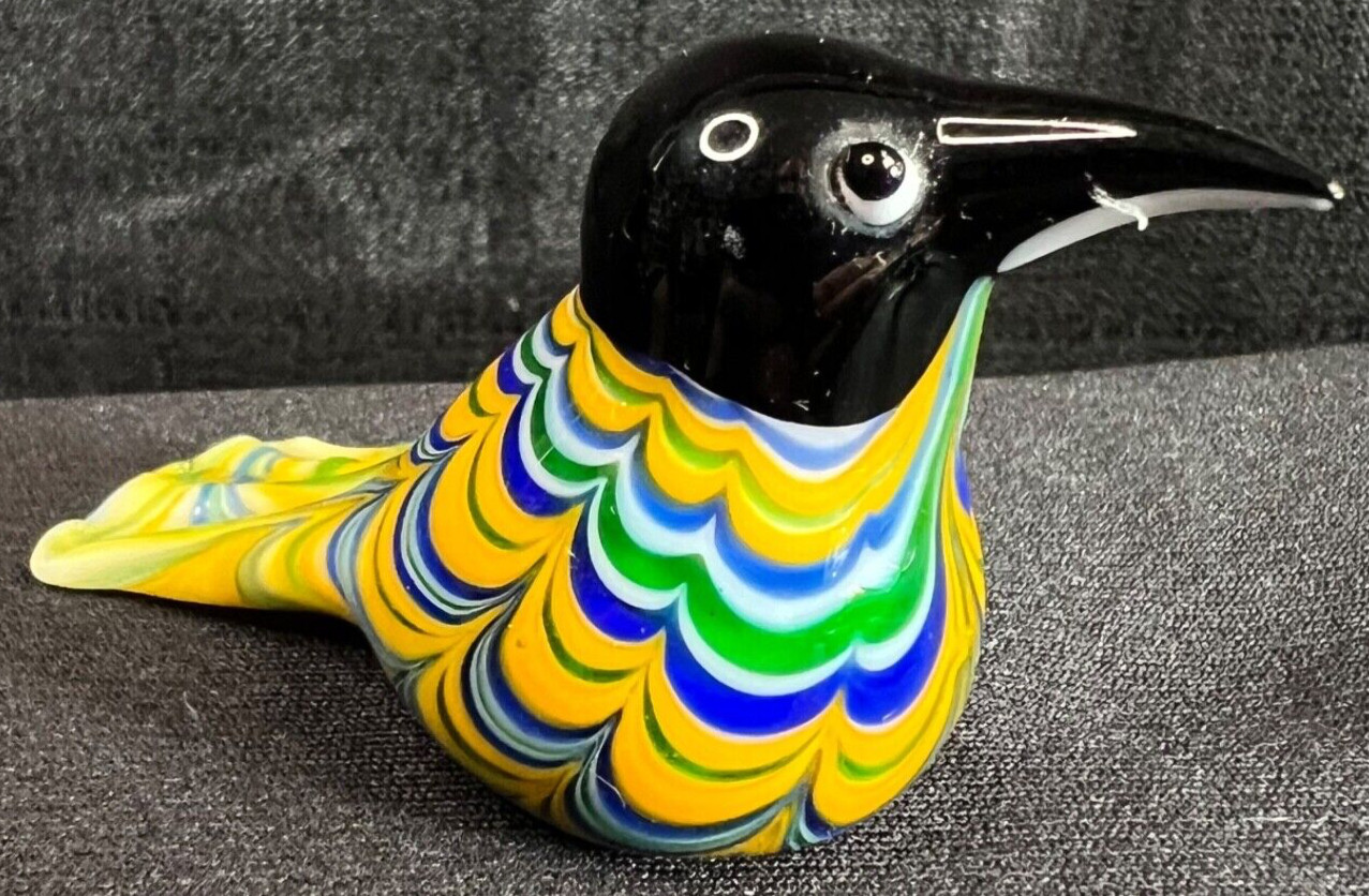 Vintage Blown Glass Multicolor Swirl BIRD Figurine, 2 7/8″L x 1 1/2″T