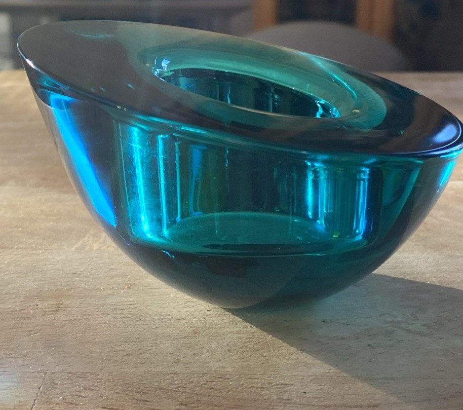 ORREFORS CRYSTAL SWEDEN BLUE GLASS VOTIVE NORDIC LIGHT DELIGHT CANDLE HOLDER