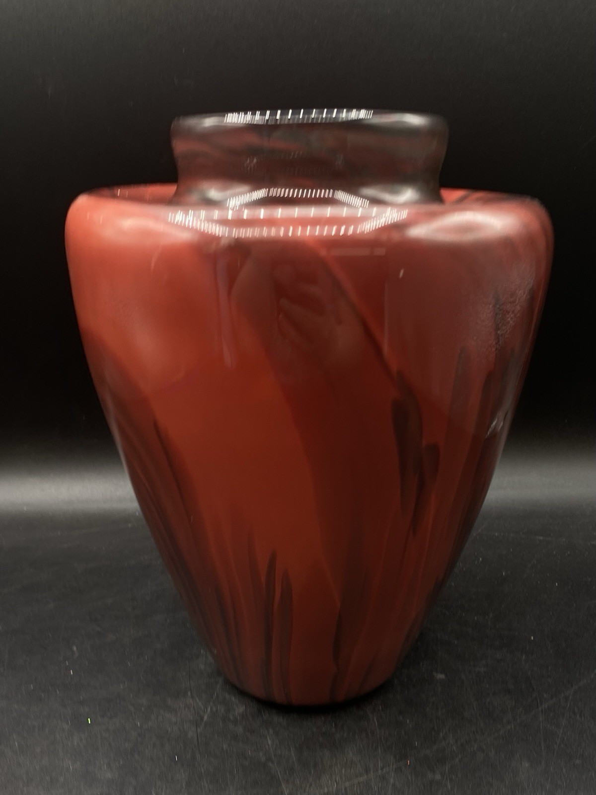 2005 Art Glass Artist Signed Dayne L Large Red Swirl Vase Vintage 8.5”