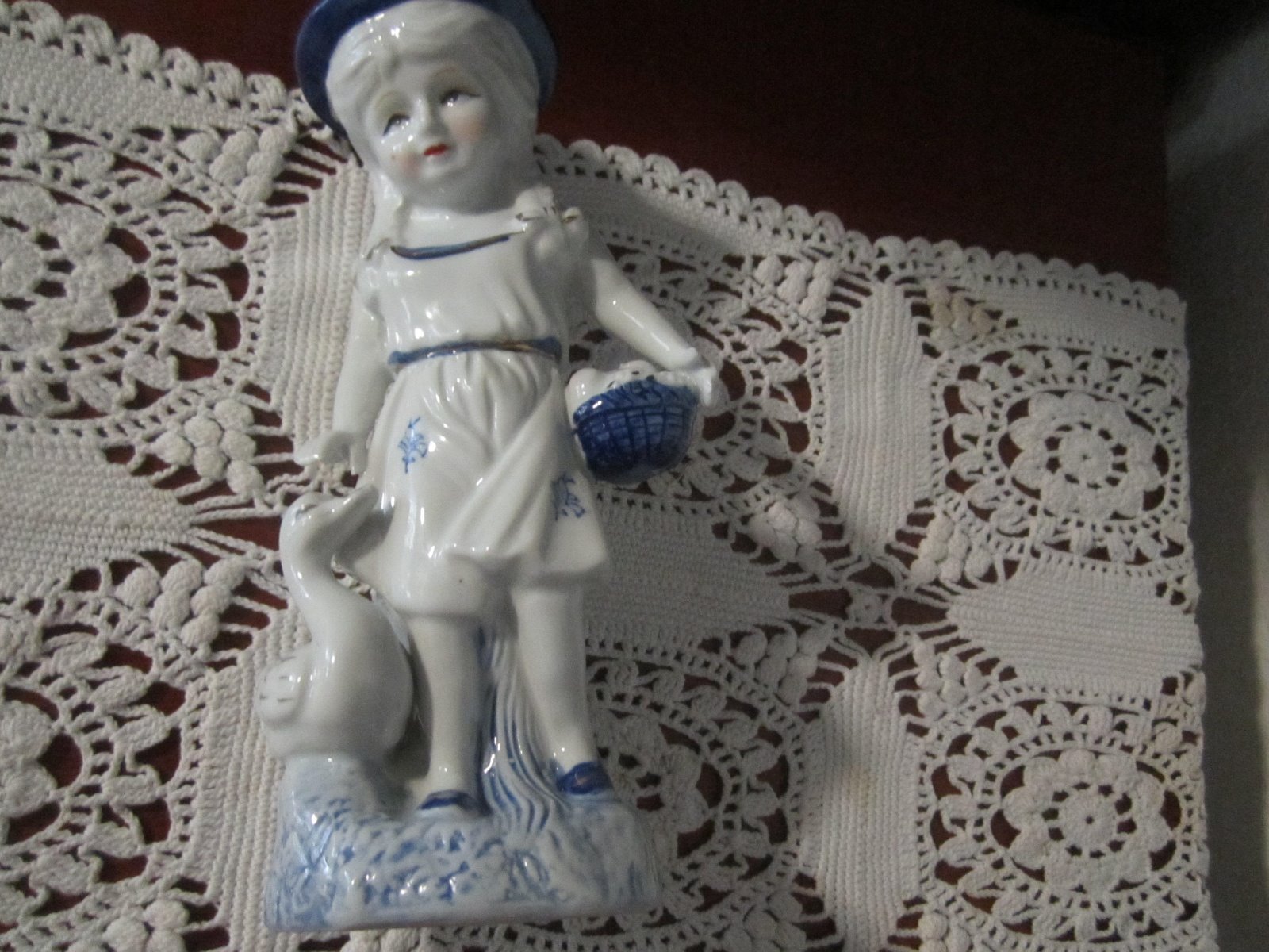 GIRL WITH GEESE AND EGG BASKET FIGURINE 8 1/2″ TALL