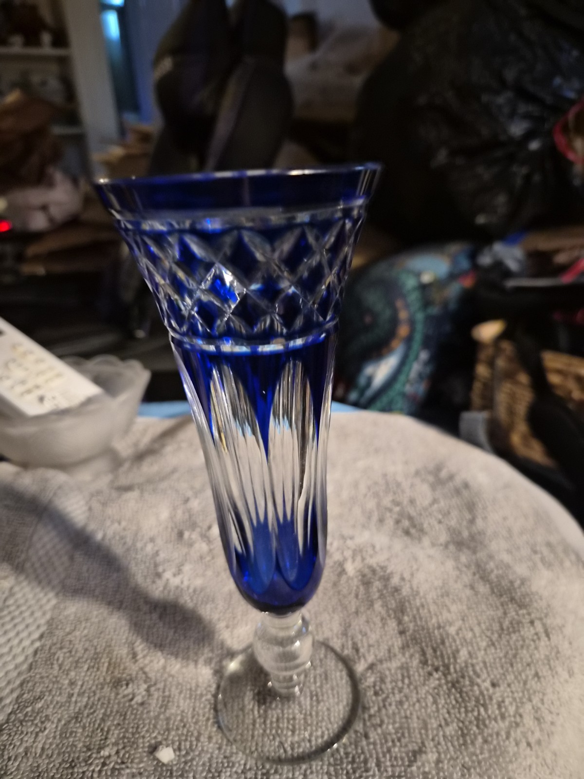 Vintage Towle Blue Cut To Clear Vase Distinctive Cobalt Blue Overlay With Clear