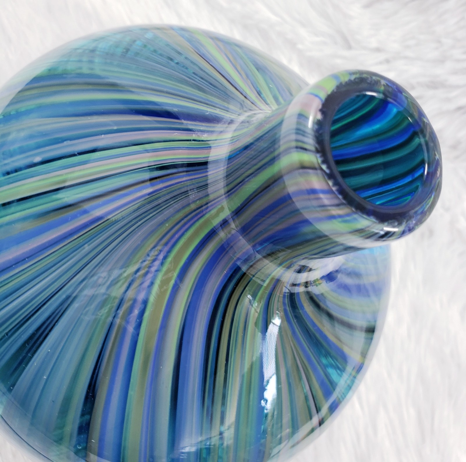 Heavy Murano Style * Handblown Art Glass Vase * Blue Green Black Lavender Blown