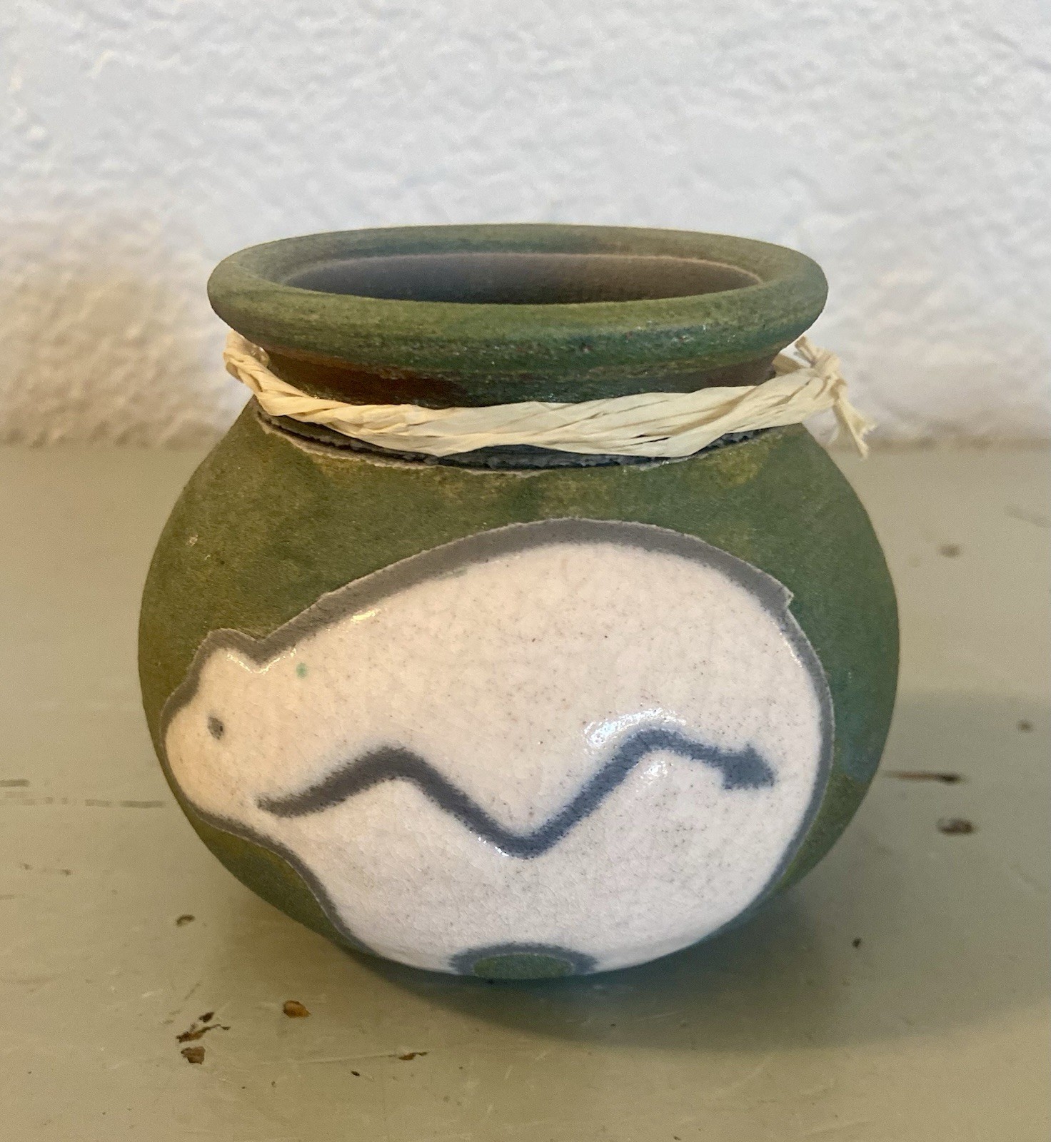 RAKU Art Pottery Mini Pot/Vase by Jeremy Bear w/arrow Mint Condition Signed