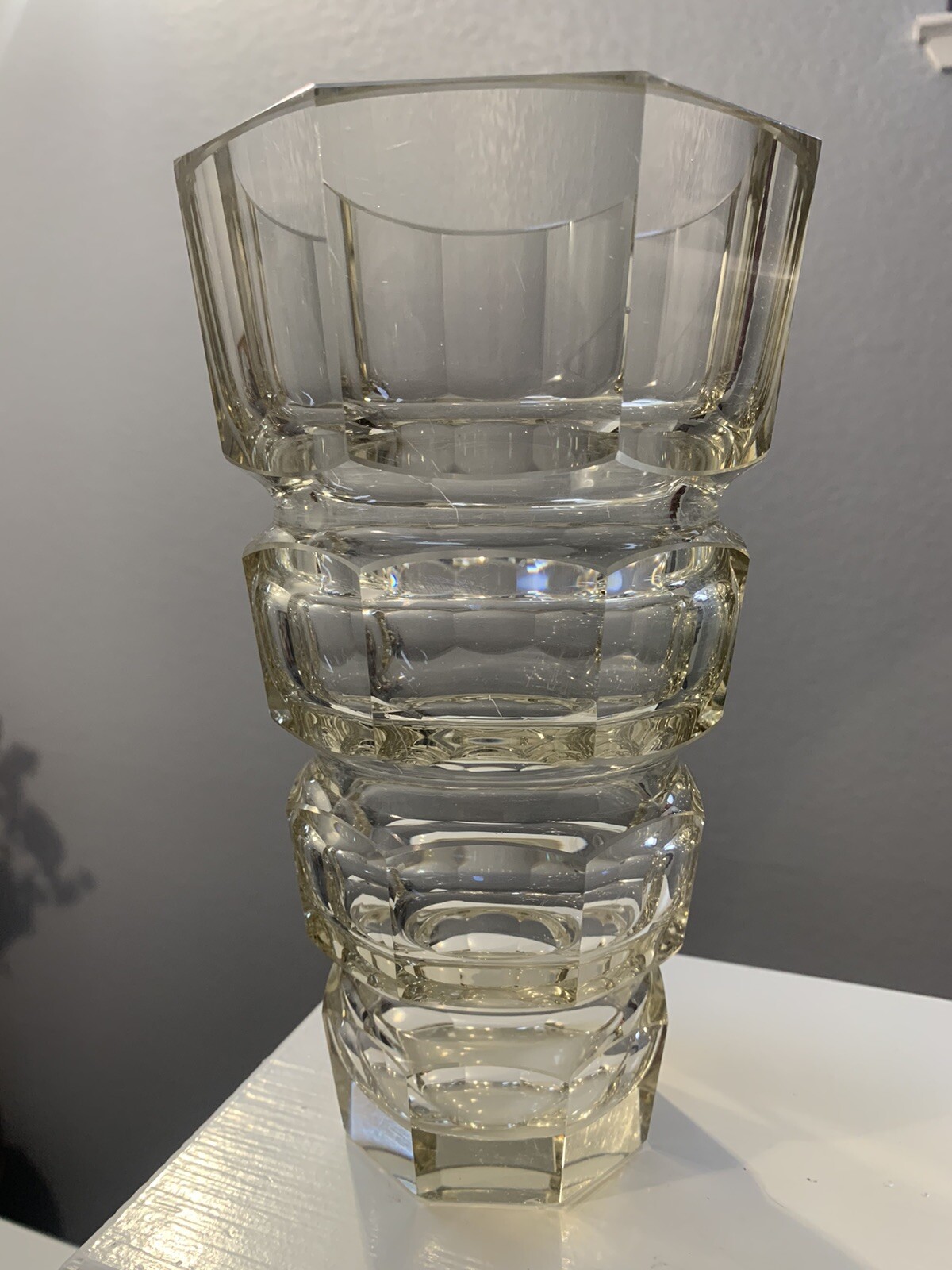 1930s MOSER Hoffman 8 1/8” Art Glass faceted cut Clear Crystal Vase