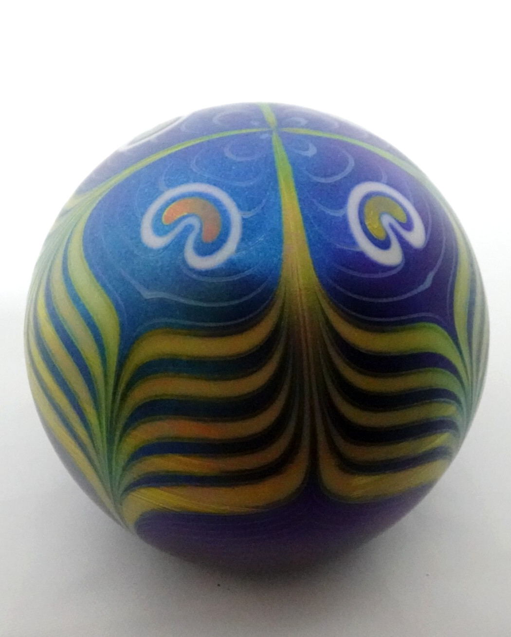 Signed Grant Randolph Studios Art Glass Pulled Feather Peacock Paperweight 82/86