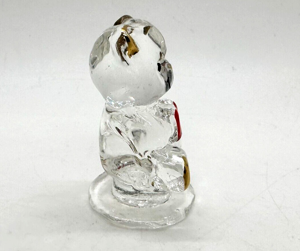 VTG BLOWN GLASS HEART TEDDY BEAR 1 3/4” & Heart Shaped Clamshell Case