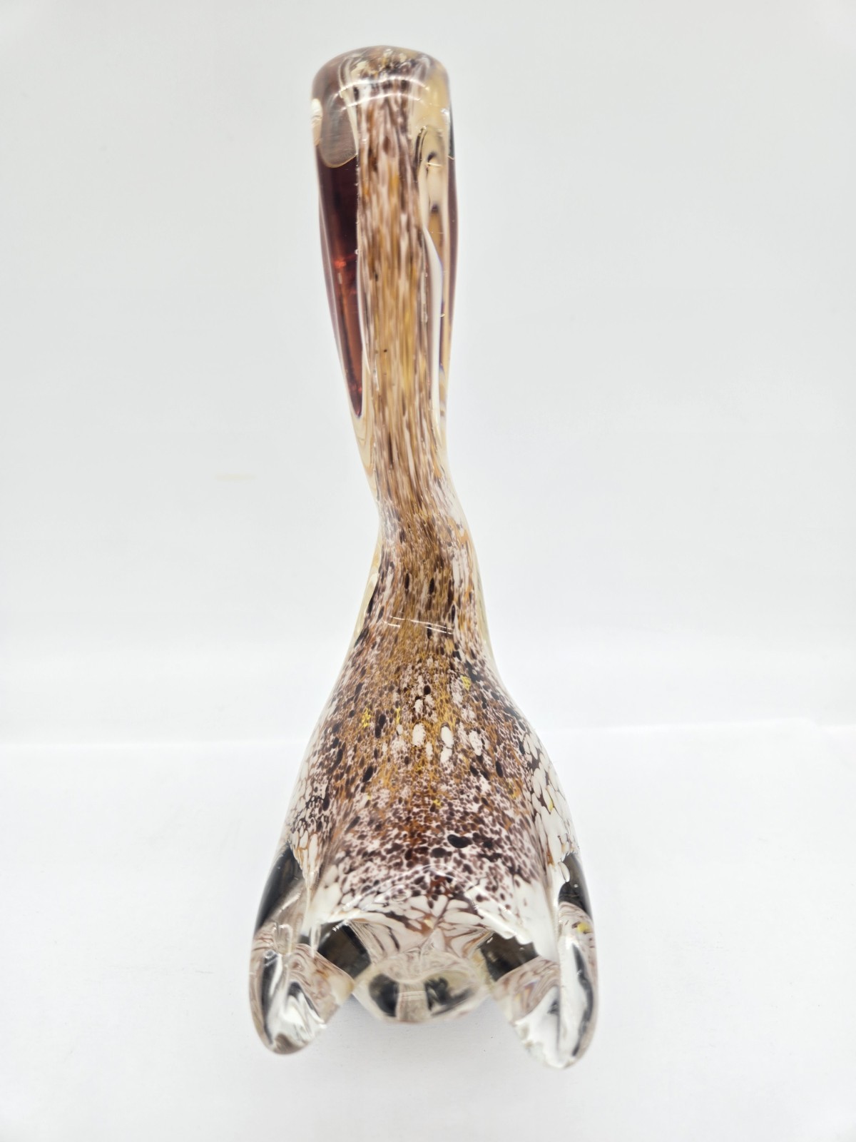 Vintage Art Glass Pelican Bird Fish Mouth Costal Beach 7.25″ Brown Murano Style