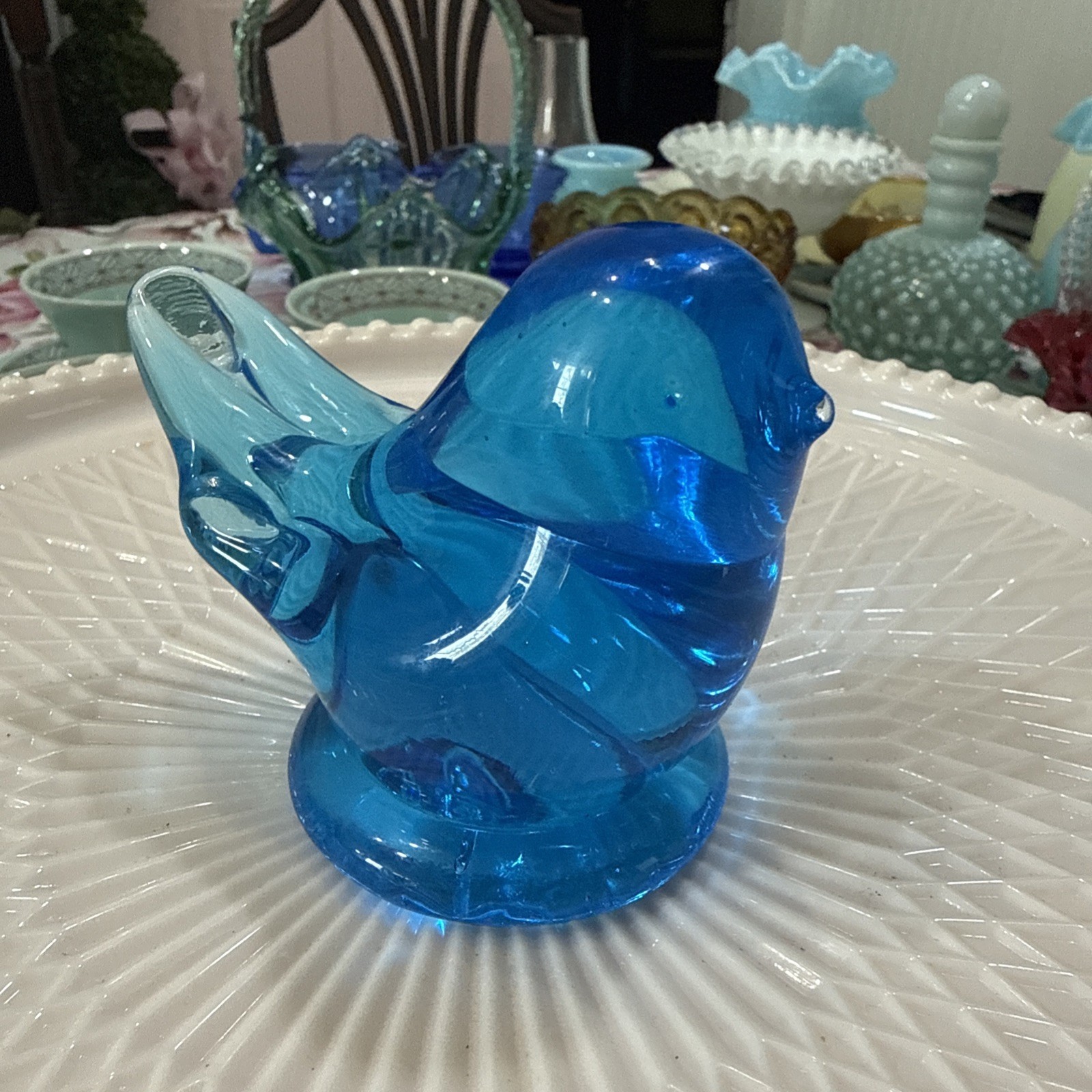 Vintage Blue Bird Of Happiness Blown Glass Figurine, Signed Leo Ward 1991