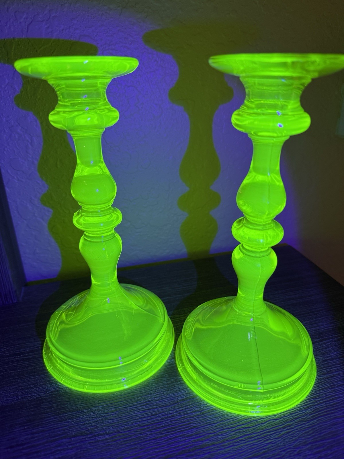 Northwood? Canary Yellow Vaseline Glass Candle Holders 8.5”