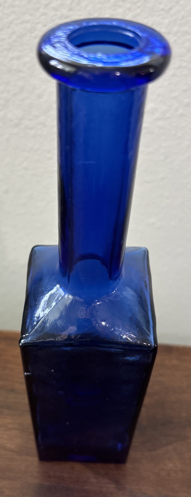 Cobalt Blue Glass Slant Leaning Bottle Rectangle Push Up Kick Base MCM Vase