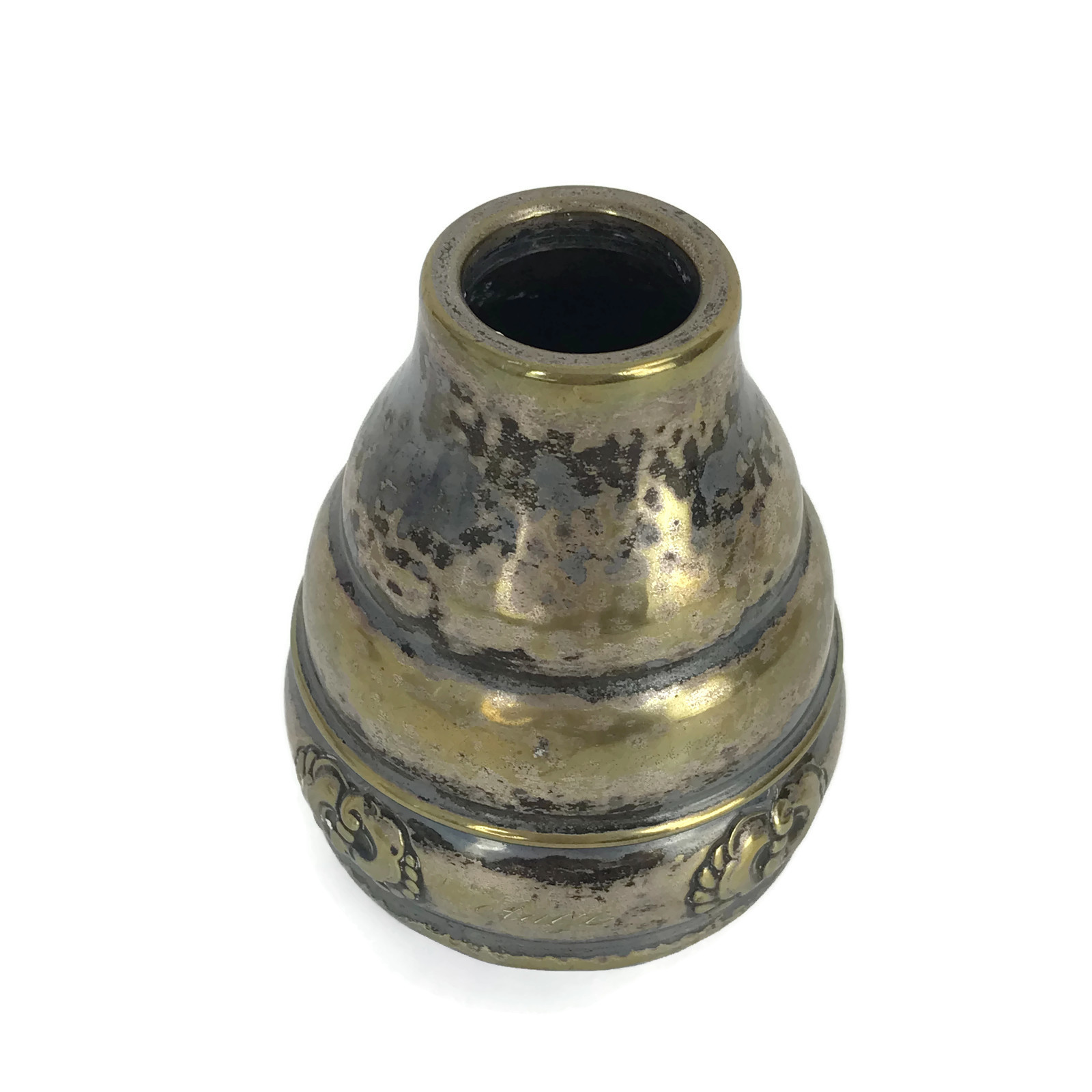 Vintage Gero Danish Denmark Silverplated Metal Vase Monogrammed Aage 4-1/8″