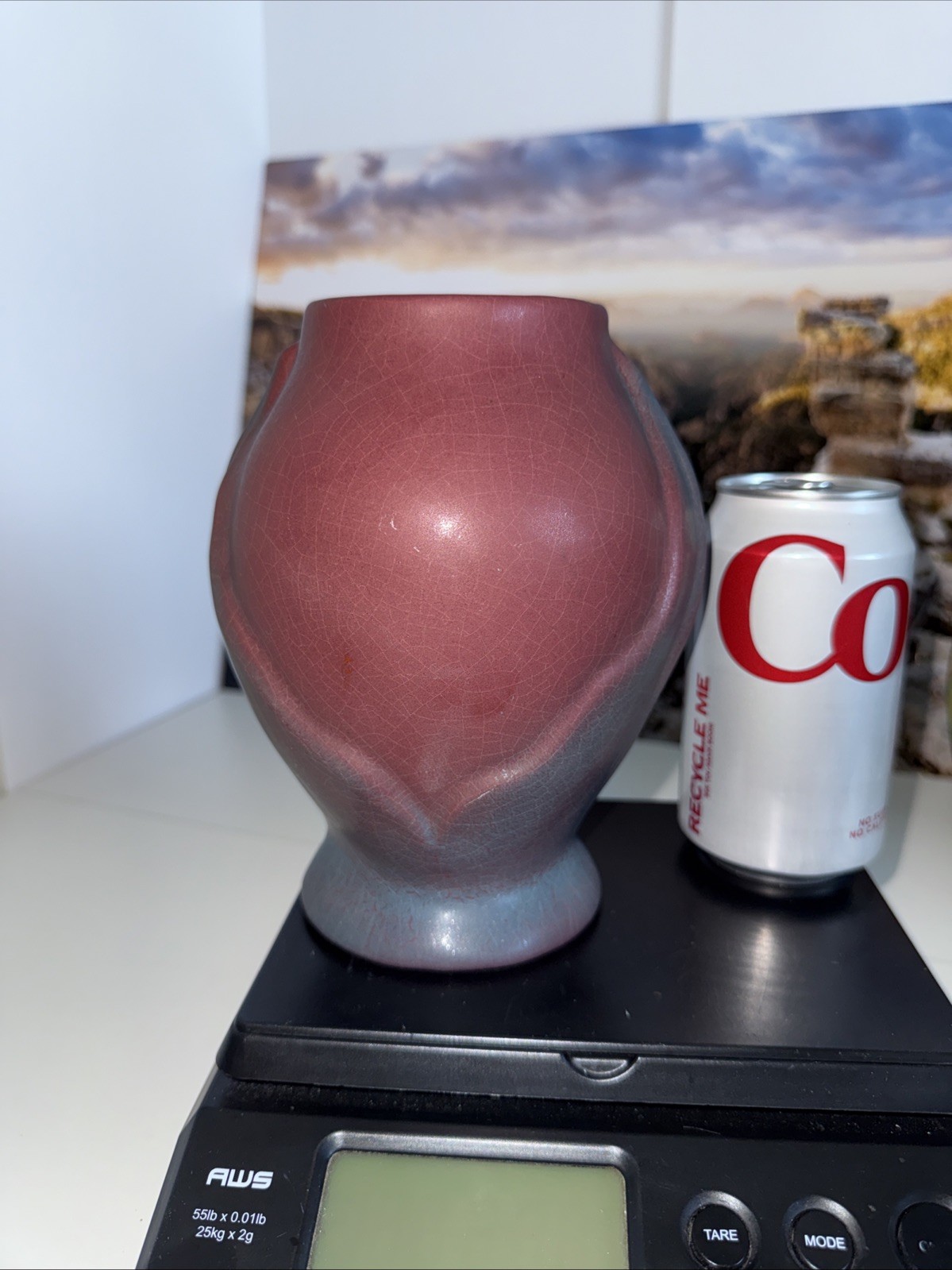 Van Briggle Red Blue Art Pottery Ceramic Vase Signed