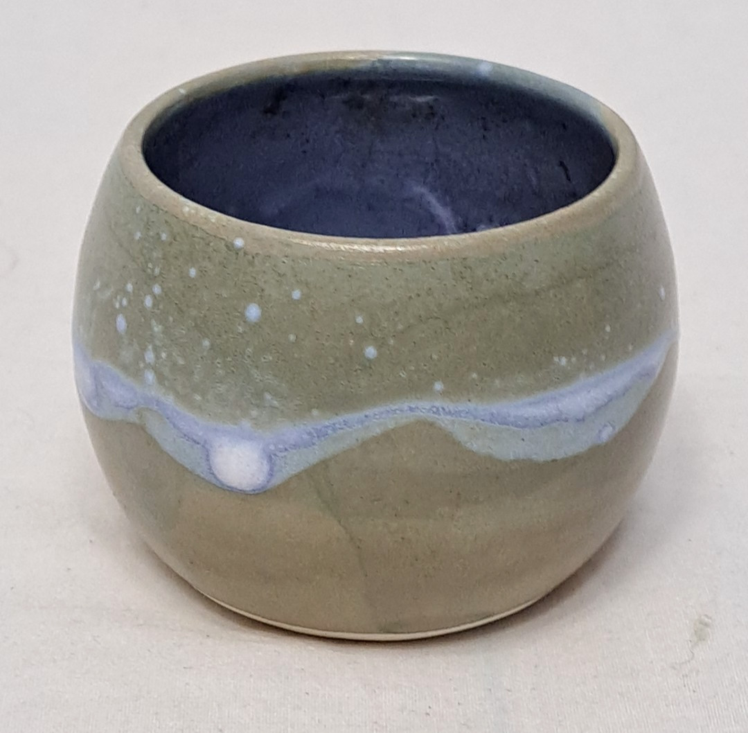 Ceramica Fluida Small Planter Vase Stoneware Unique Glazed Green Blue 2.25″