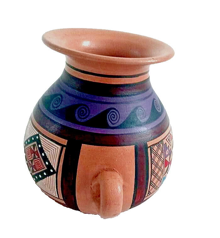 Terracotta Retro Vase Hand Painted Multi Color Art Decor Decorative Purpose Only