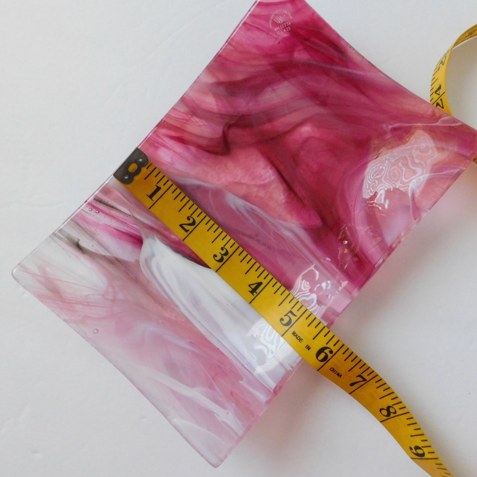 Valletta, Malta Art Blown Glass Pink Candy Dish, 8×5 Marbled Swirl Rectangle EUC