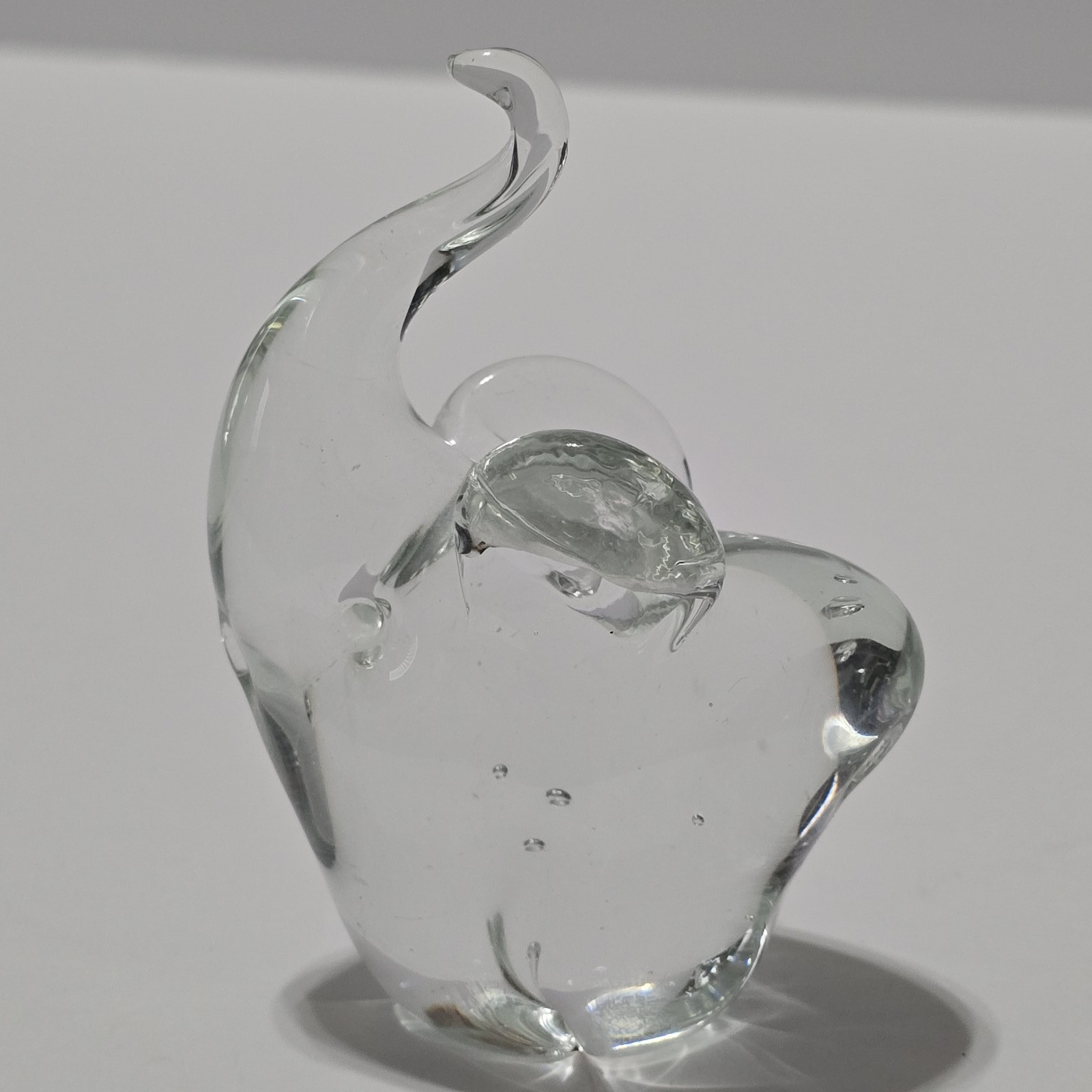 Clear Art Glass Elephant Figurine Solid Hand Blown Animal Sculpture Paperweight
