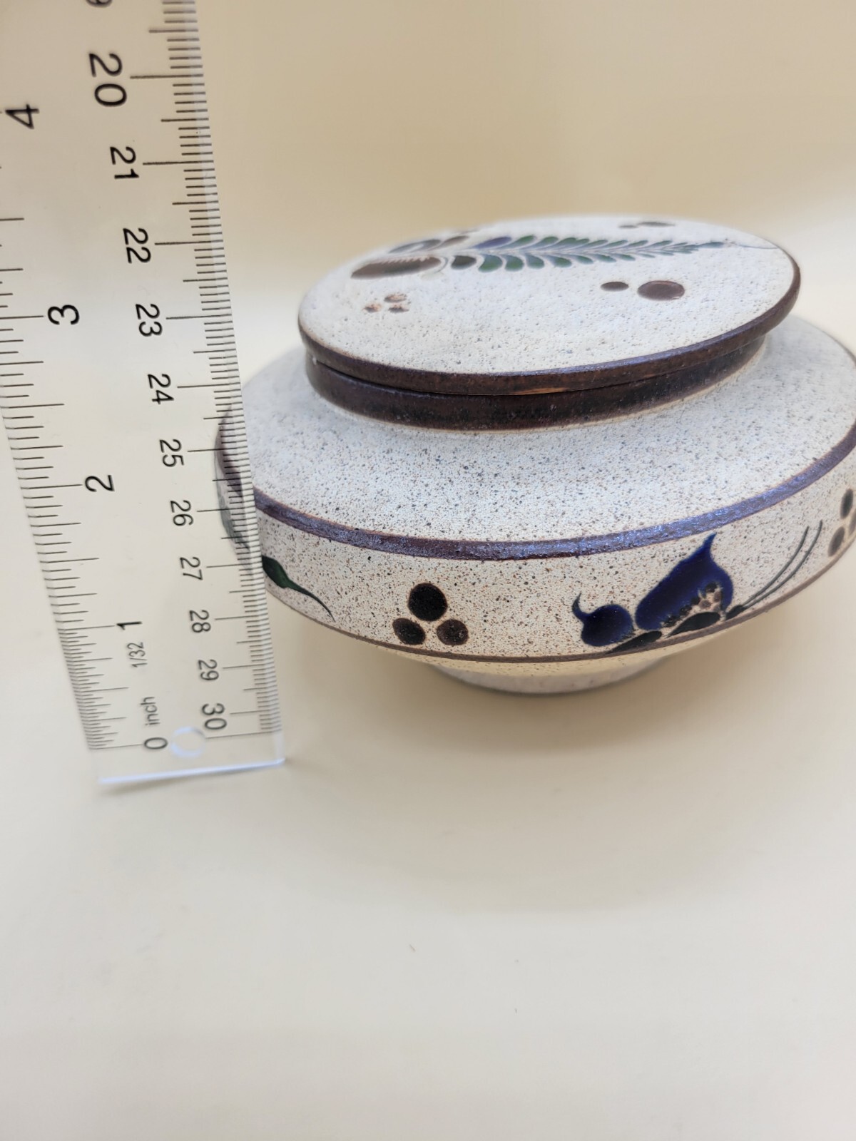 Netzi Mexican Tonala Pottery Trinket Box Jar W/ Lid Cobalt SIGNED blue butterfly