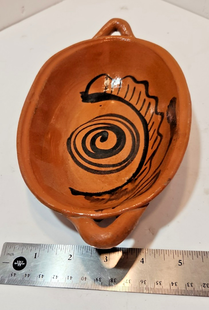 Vintage Mexican Mid Century Terracotta Pottery Bowl w/ Handles Southwestern