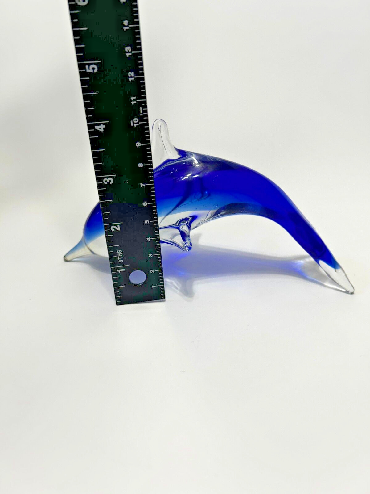 Dolphin Blown Glass Paperweight Art Decor Free Standing Ocean Blue 7.5″x3.5″ Sea