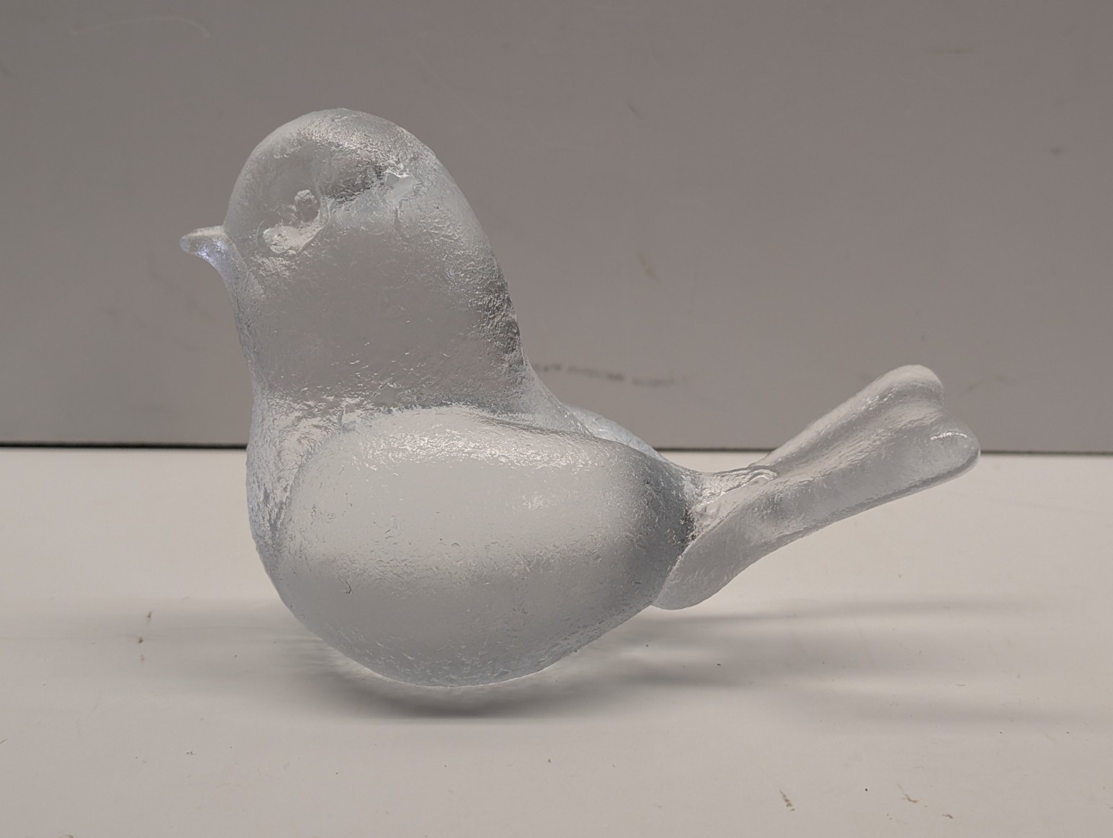 Signed Glass Artwork Clear Textured Glass Bird Figurine, Signed Fero