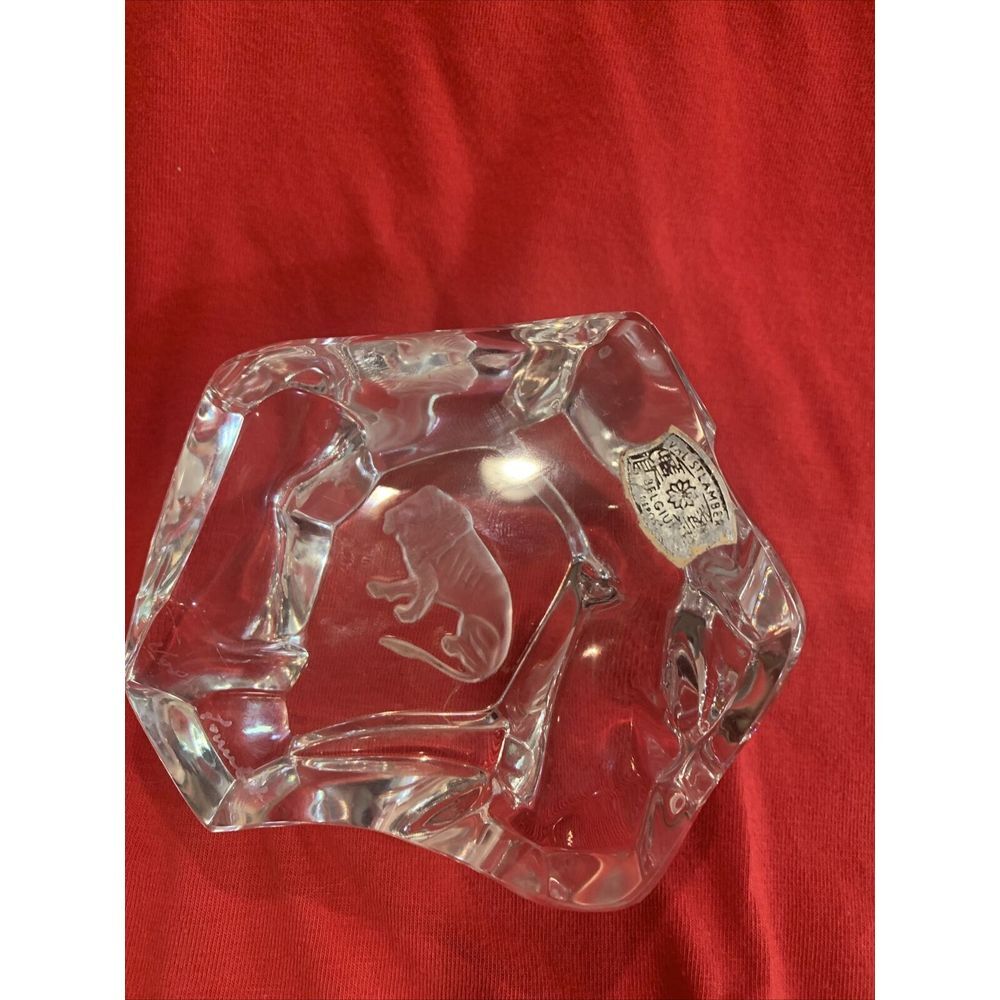 Vintage Zodiac Leo Lion Val St Lambert Belgium Glass Iceberg Paperweight Signed