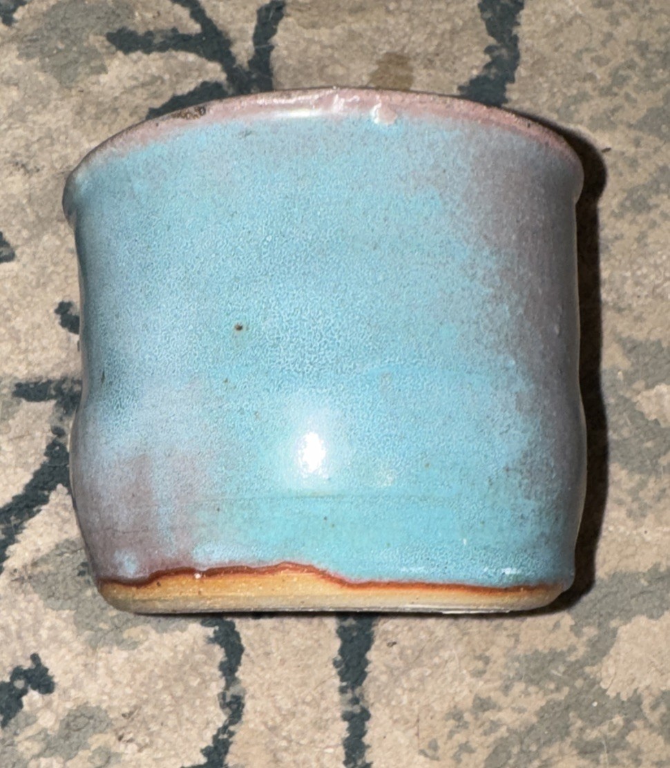 Handmade Stoneware Studio Art Pottery Bowl/ Flower Pot/Teal/ Blue/ Rust