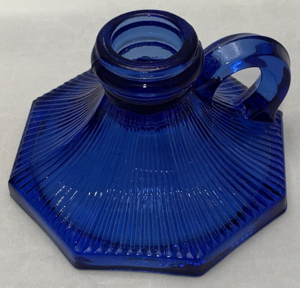 L. E. Smith Glass Company Sapphire Blue Candlestick Candle Stick Holder Pair Set