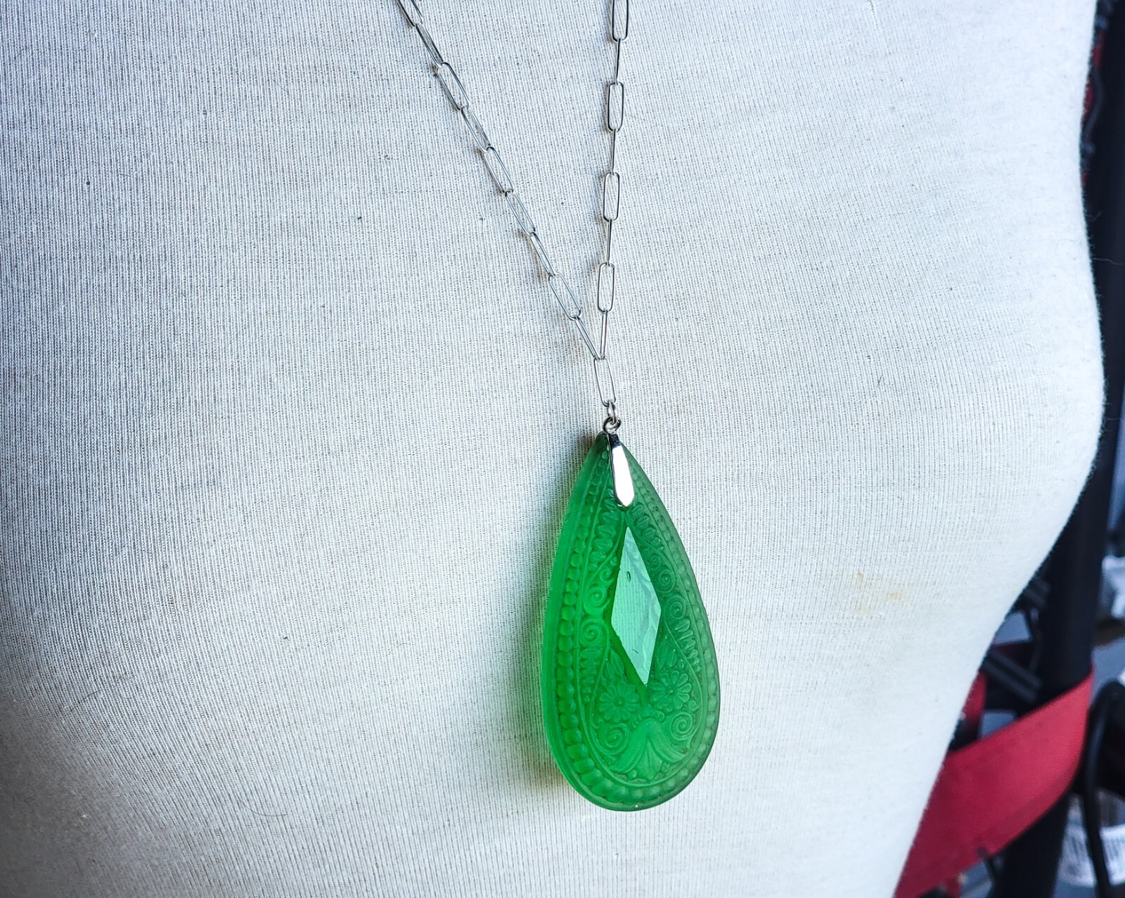 Sterling Uranium Glass Necklace Antique Pressed Glass Chandelier Crystal