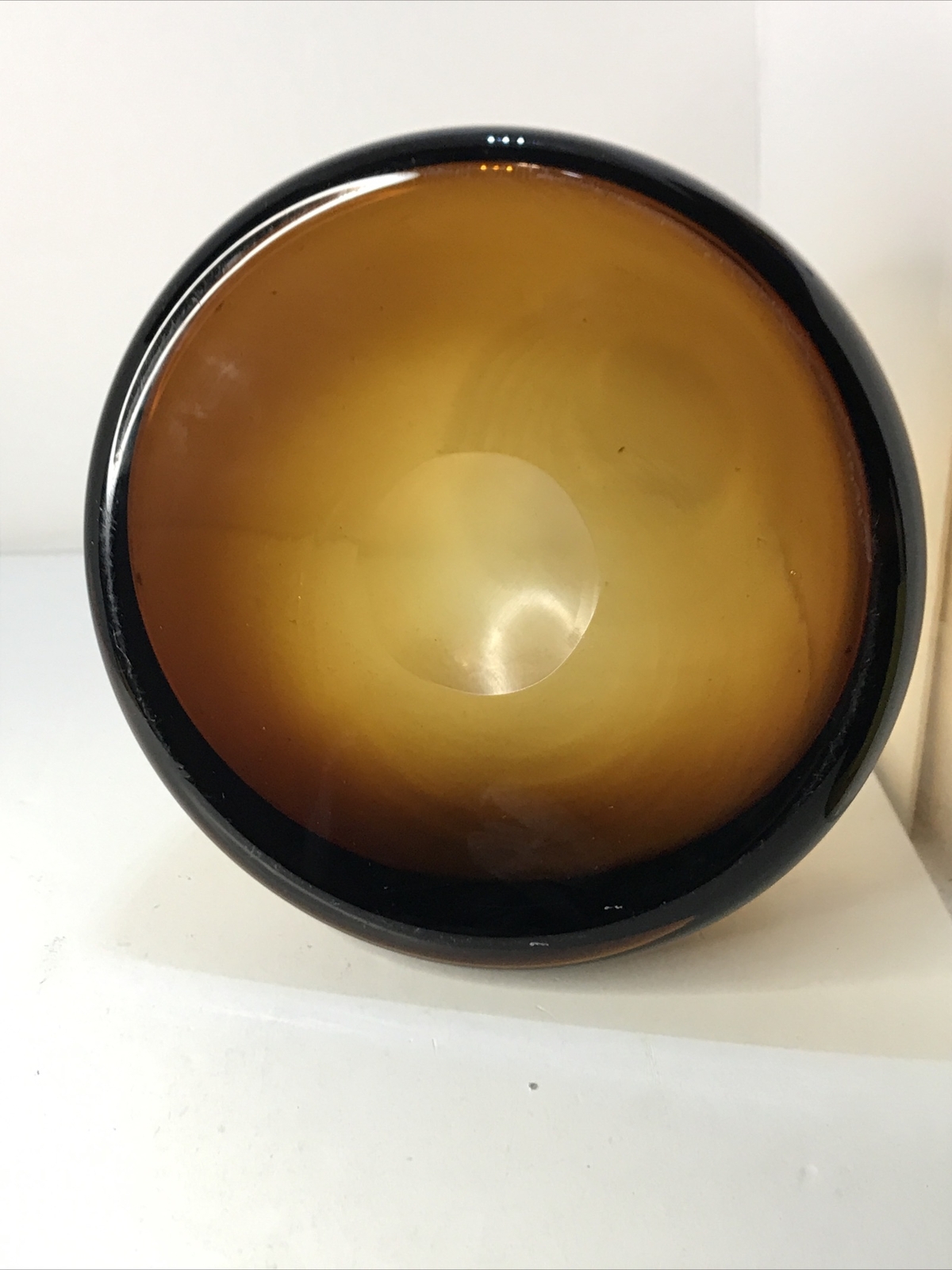 Amber Art Glass Hand Blown Vase Wheel Cut Grip Ground Pontil ~ Vintage