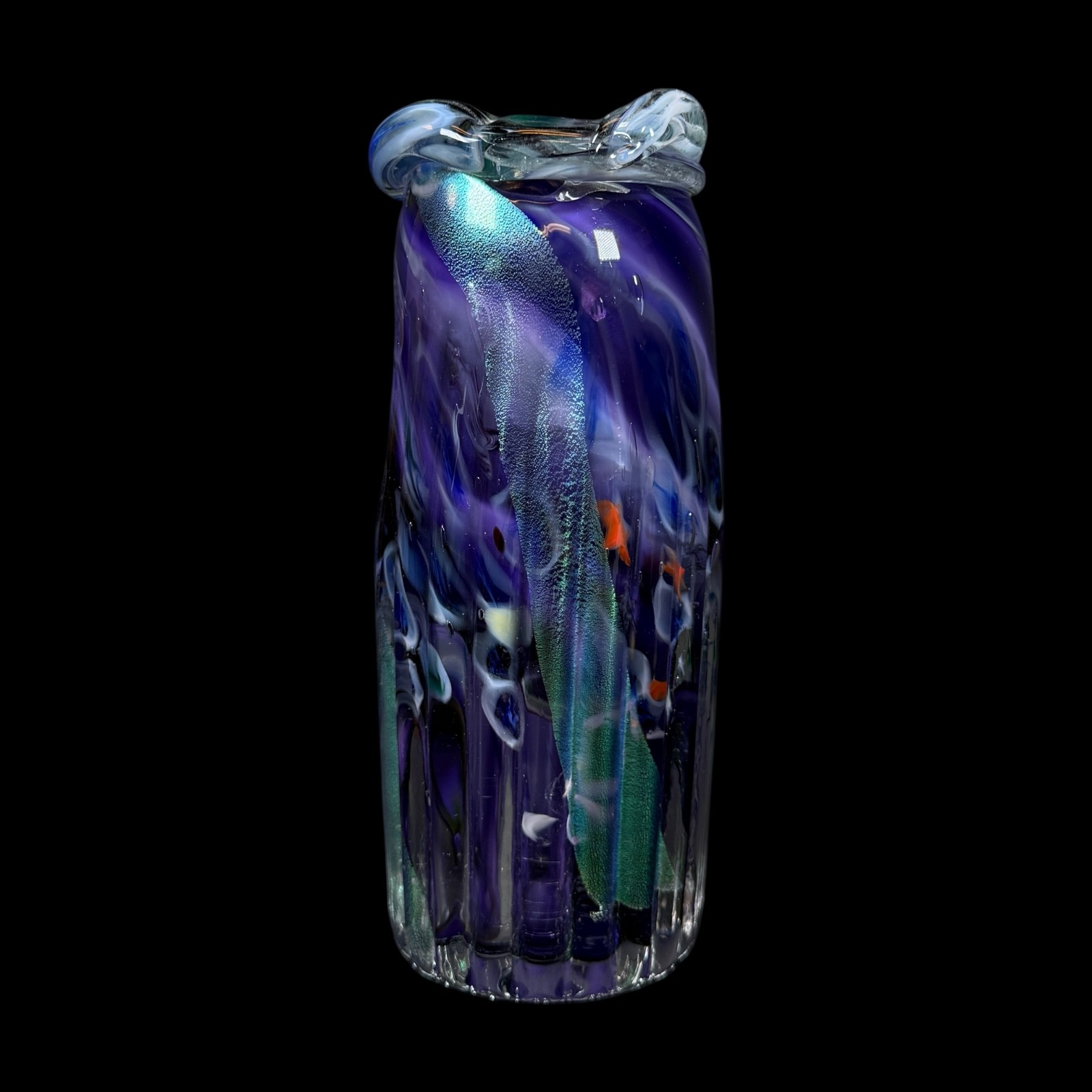 CWK 1993 Signed Art Glass Vase Purple Blue Iridescent Handblow Studio 7.5″
