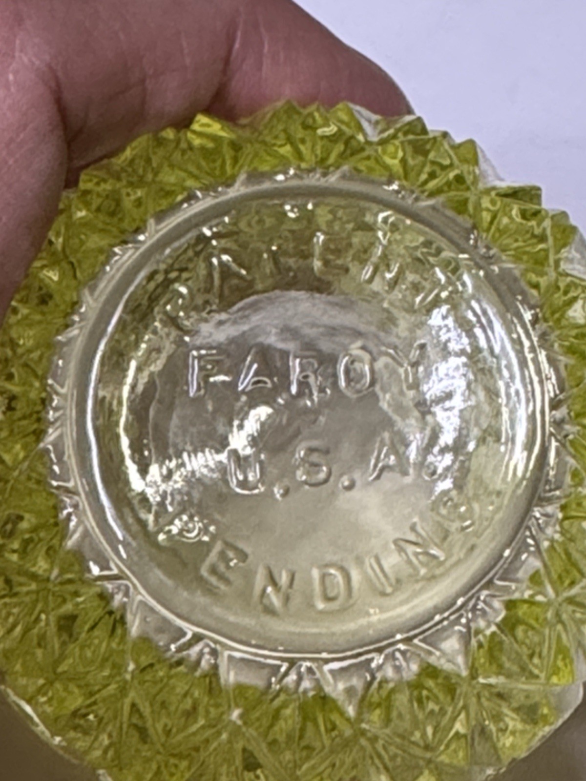 Faroy Toothpick Holder/Votive Yellow Vaseline Uranium Glass Glows USA