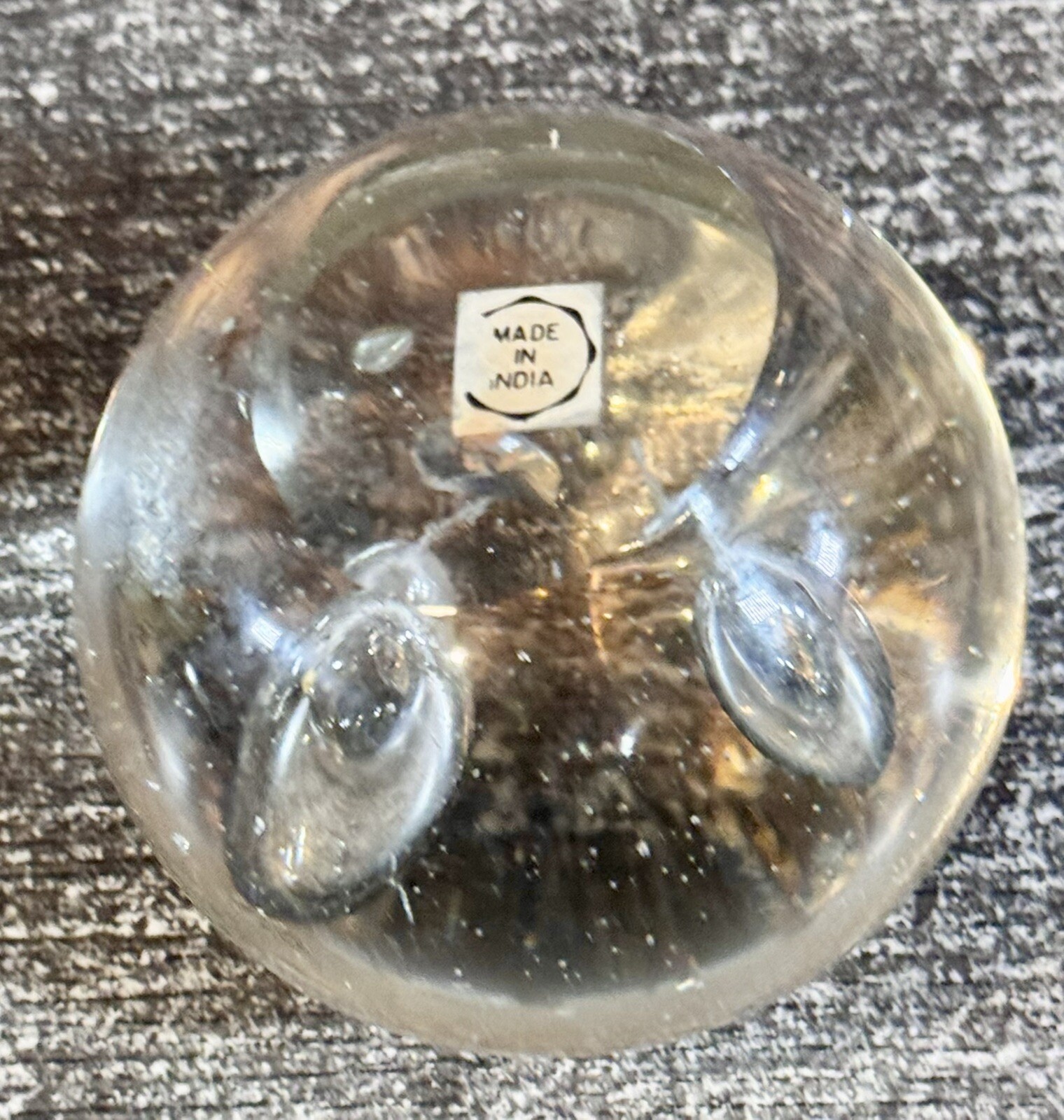 Vintage Paperweight Clear Art Glass Crystal Round Orb w/ Bubbles Heavy 3″