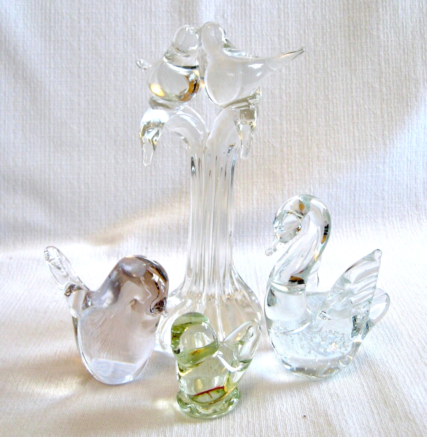 HAND BLOWN CLEAR GLASS Bird Figurines Paper Weights Lovebird Goose Swan Wedgwood