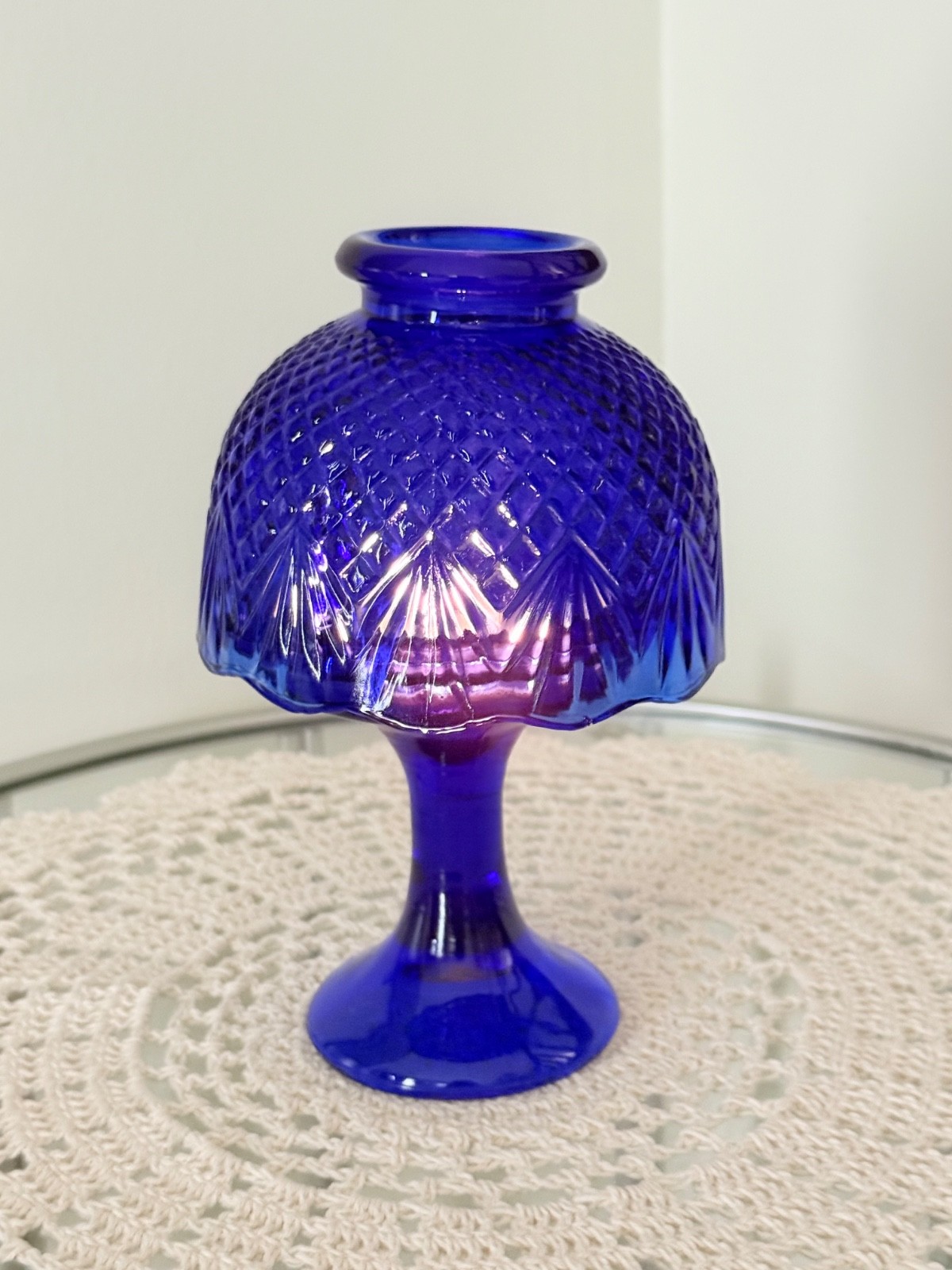 L.E. Smith Cobalt Blue Pineapple Fairy Lamp EUC