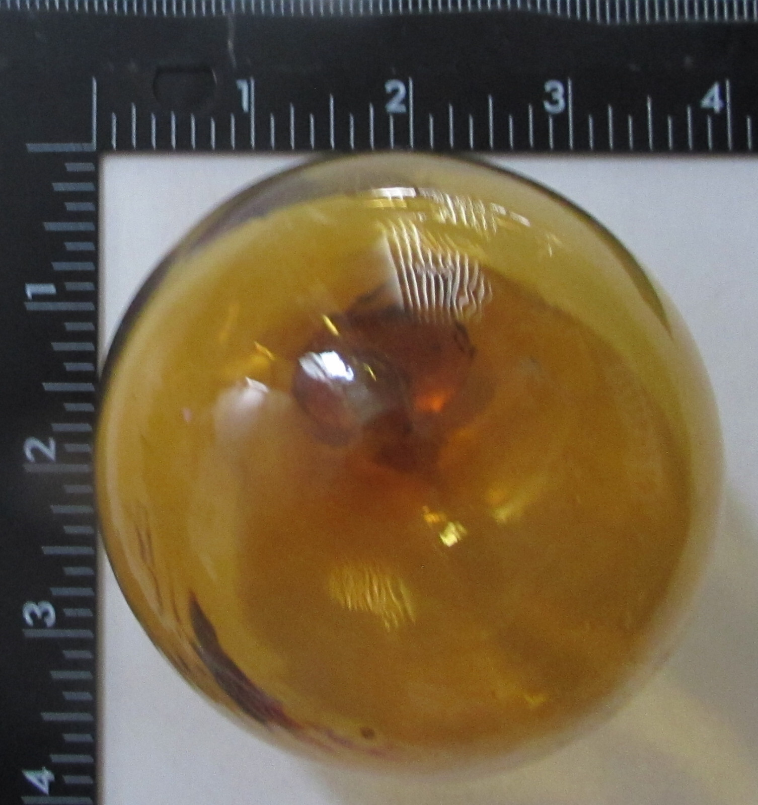 SINGLE OLD ART GLASS HAND BLOWN AMBER ORB HOLLOW SPHERE~ 3″dia~ VINTAGE BALL AM1