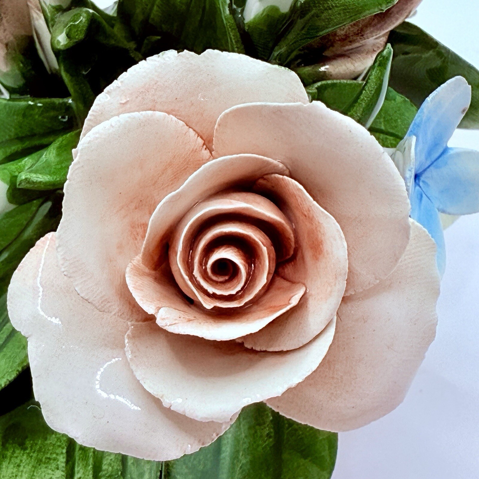 Vintage CAPODIMONTE Flower Basket Italian Porcelain Roses Centerpiece