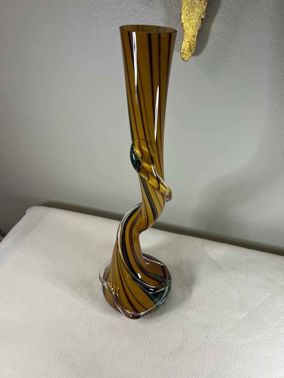 Curved Art Glass Vase, Hand Blown, Snake, 20″